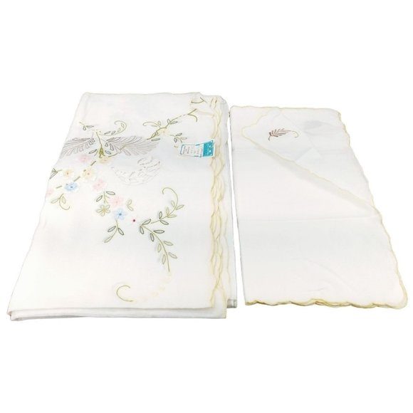 Vintage Tablecloth Napkin Set Embroidered Madeira Style New White Floral Cotton - Picture 2 of 12
